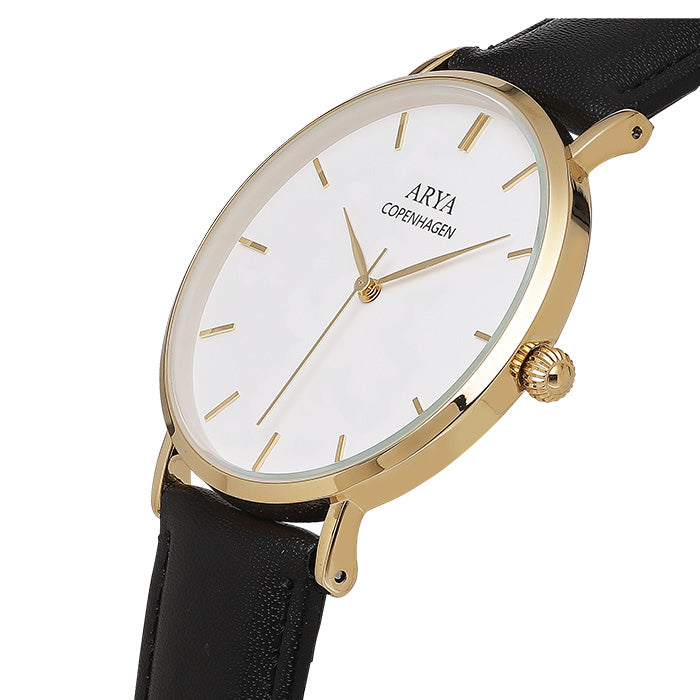 Herreur 40 mm Vandtæt 3ATM Sort Læder Miyota Urværk - Arya Copenhagen