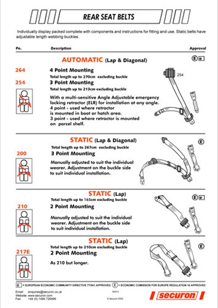 Bagsædesele 270 cm med 32 cm låsearm, 4-point reserverem - Securon