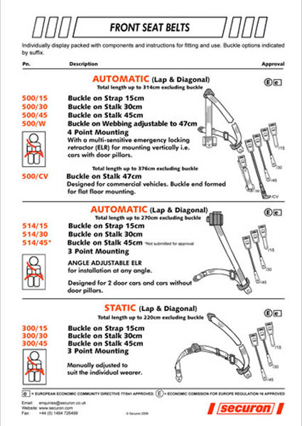 Rullesele 3-punkts 297+15 cm metalarm til forsæde - SECURON