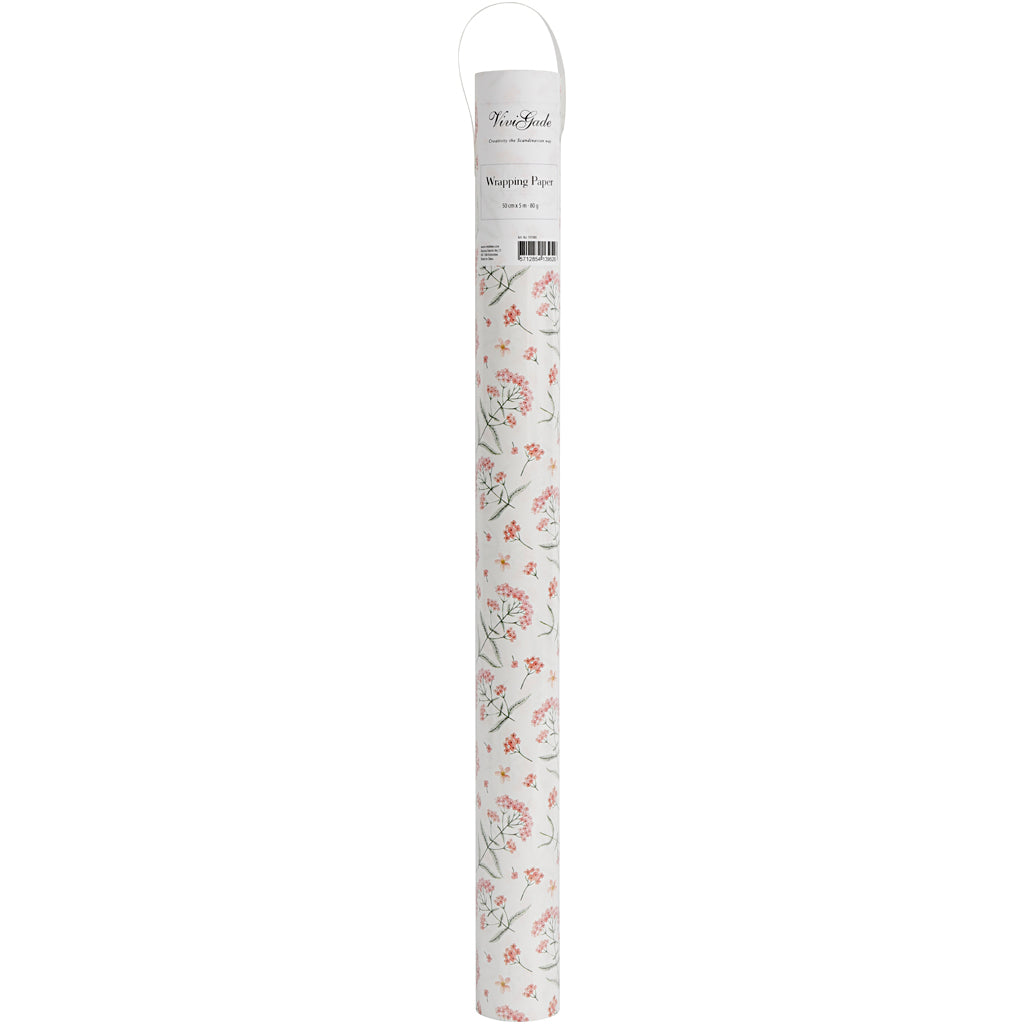 Gavepapir, blomster, B: 50 cm, 80 g, 5 m/ 1 rl.
