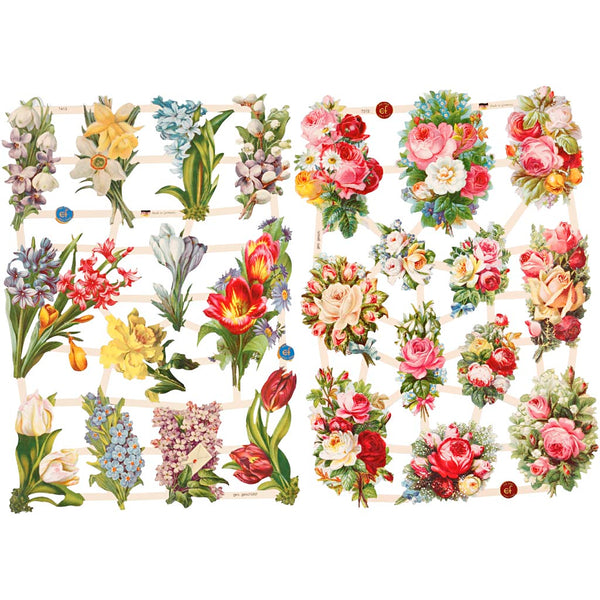 Glansbilleder, forårsblomster, ark 16,5x23,5 cm, 2 ark/ 1 pk.