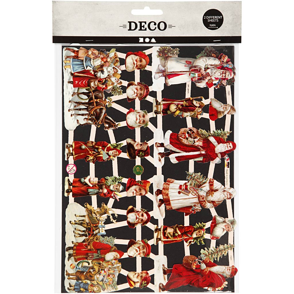 Glansbilleder, julemænd, ark 16,5x23,5 cm, 2 ark/ 1 pk.