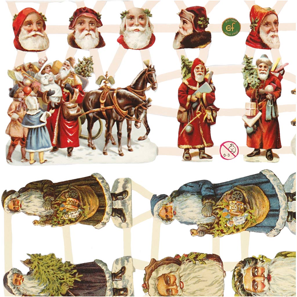 Glansbilleder, julemænd, ark 16,5x23,5 cm, 2 ark/ 1 pk.