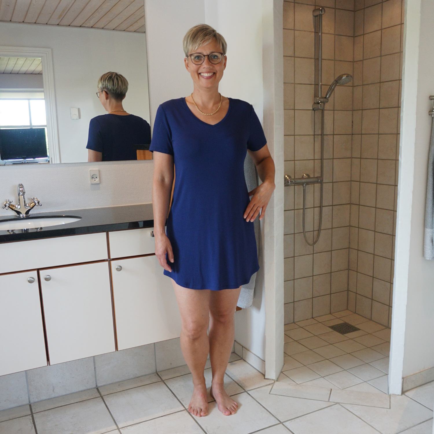 Dame natkjole kort ærme - Mørke Blå