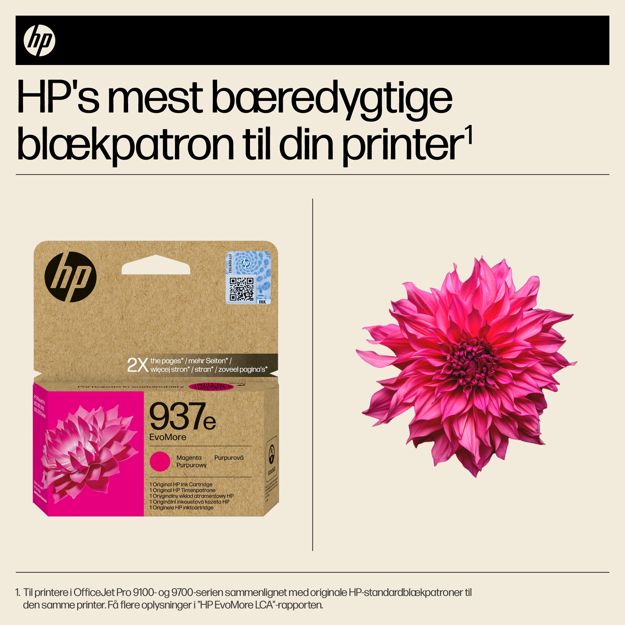 HP 937e EvoMore Magenta 1650 sider Blæk