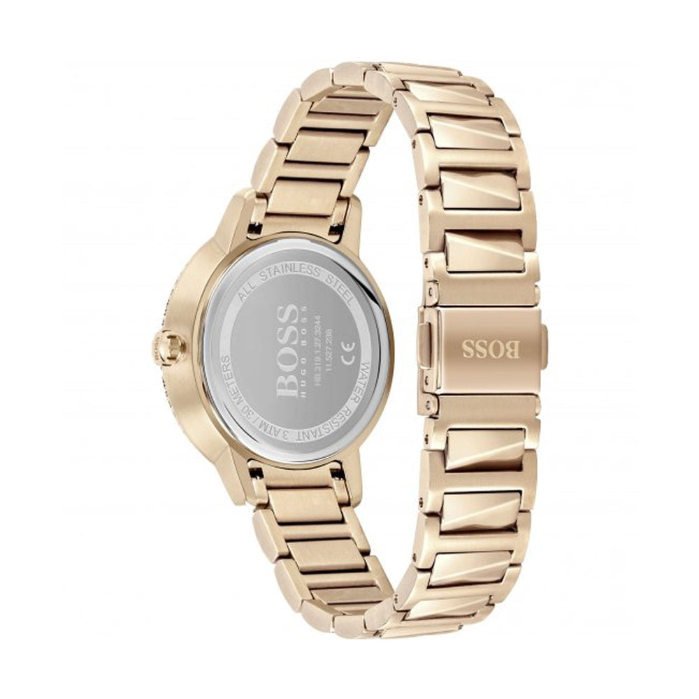 Hugo Boss Womens 1502540 Signature Rose Gold Tone Stainless Steel Watch