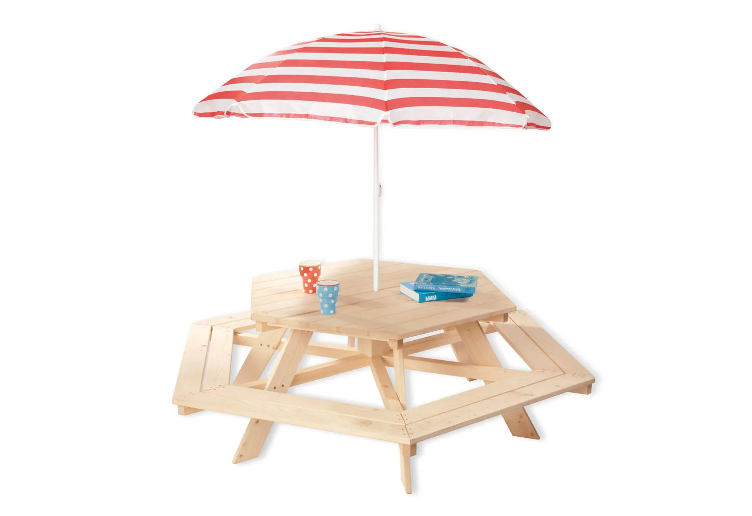 Pinolino Børne Havemøbel Sekskantet (6Pers.) Økologisk – Nicki, Ubehandlet fyr – Interiør og Børnemøbler - Inde og udemøbler til børn -