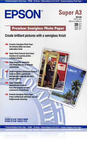 Epson Premium Semigloss Photo Paper Fotopapir A3 plus (329 x 423 mm) 20ark C13S041328