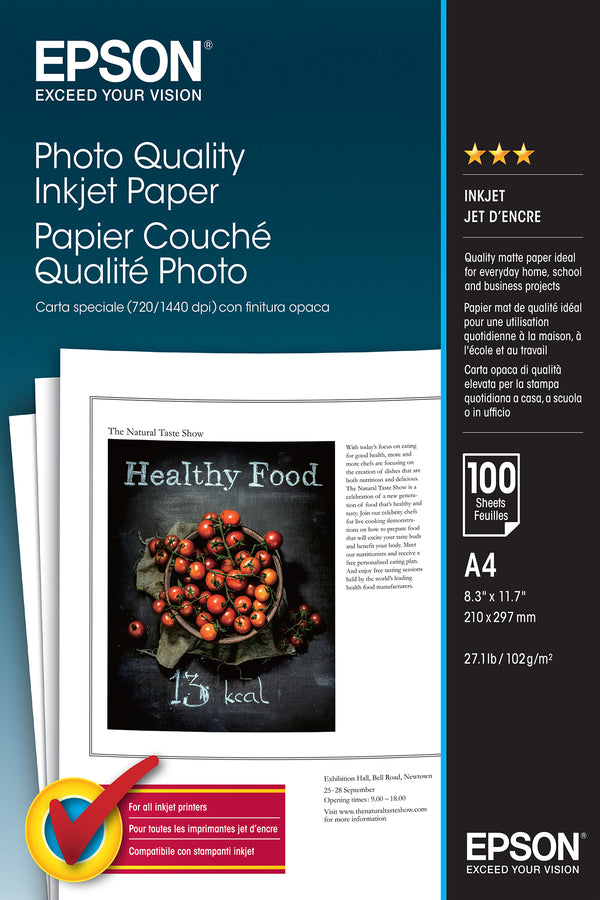 Epson Photo Quality Ink Jet Paper Papir A4 (210 x 297 mm) 100ark C13S041061