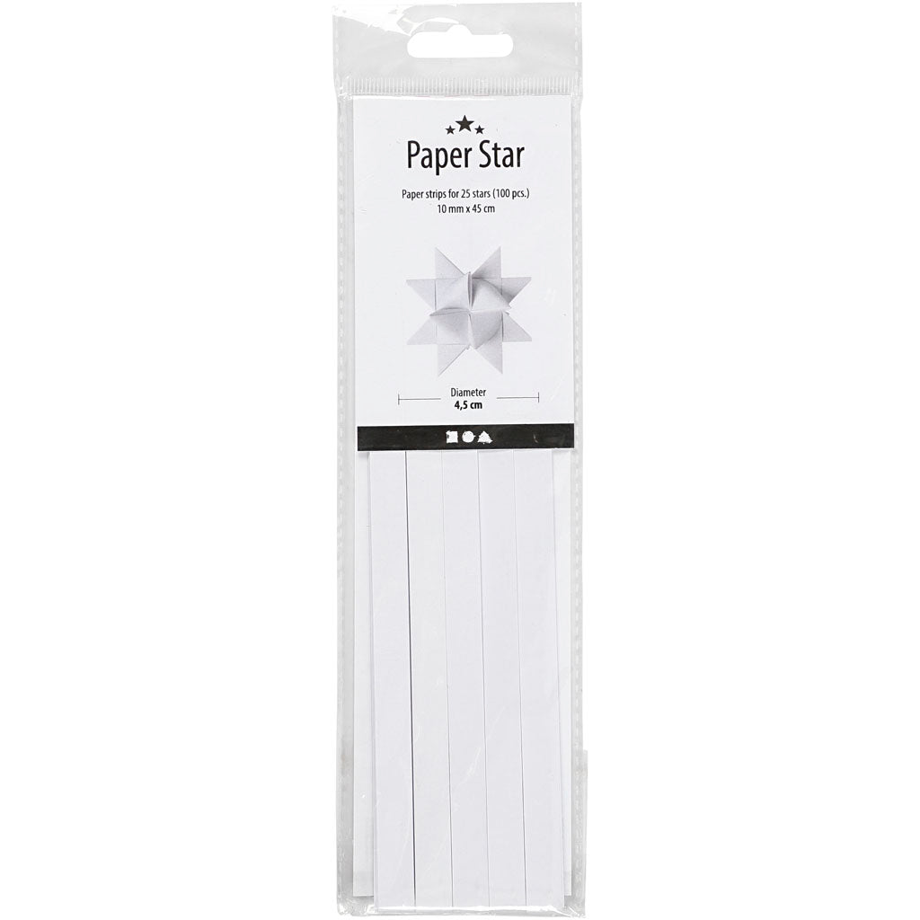 Stjernestrimler, L: 45 cm, B: 10 mm, diam. 4,5 cm, hvid, 100 strimler/ 1 pk.