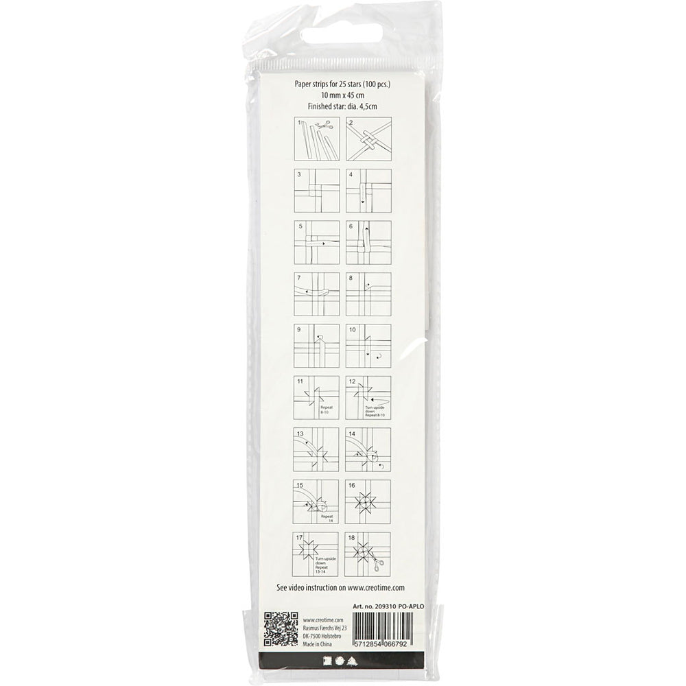 Stjernestrimler, L: 45 cm, B: 10 mm, diam. 4,5 cm, hvid, 100 strimler/ 1 pk.