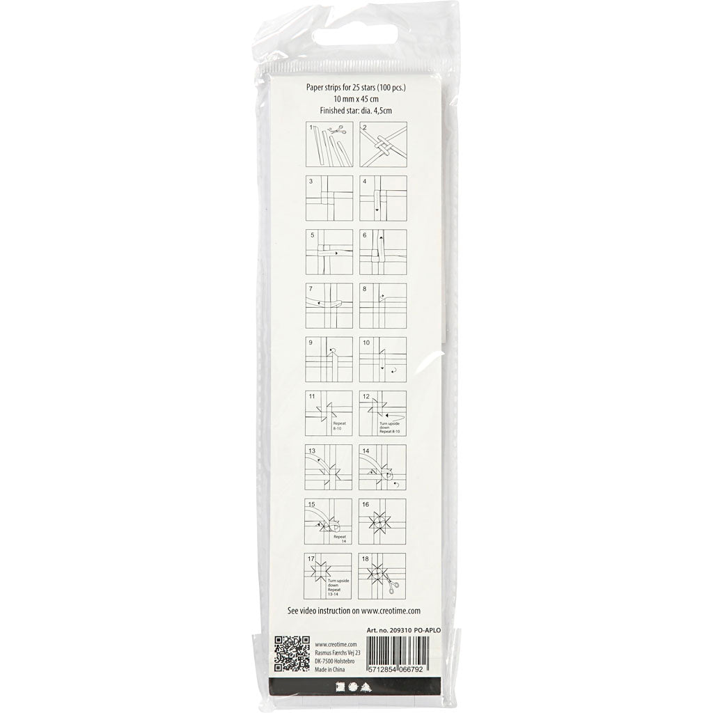 Stjernestrimler, L: 45 cm, B: 10 mm, diam. 4,5 cm, hvid, 100 strimler/ 1 pk.