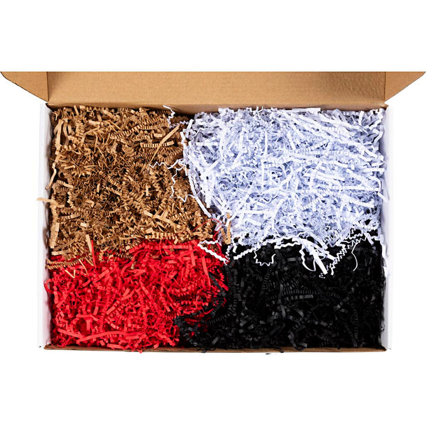 Krøllede Papirstrimler, L: 25-30 cm, B: 3 mm, sort, brun, rød, hvid, 4x50 g/ 1 pk.