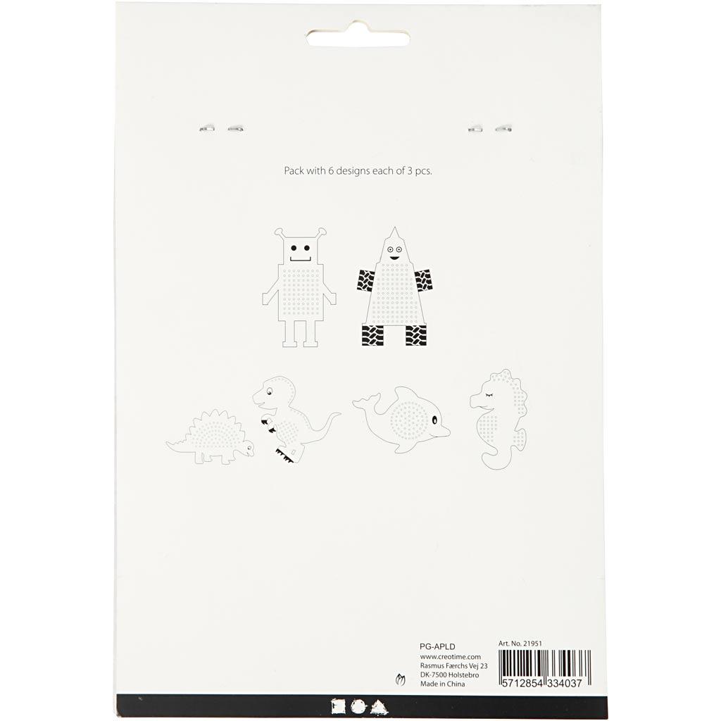 Broderifigurer, dyr/robotter, H: 8-13 cm, B: 8-13 cm, hvid, 6x3 stk./ 1 pk.