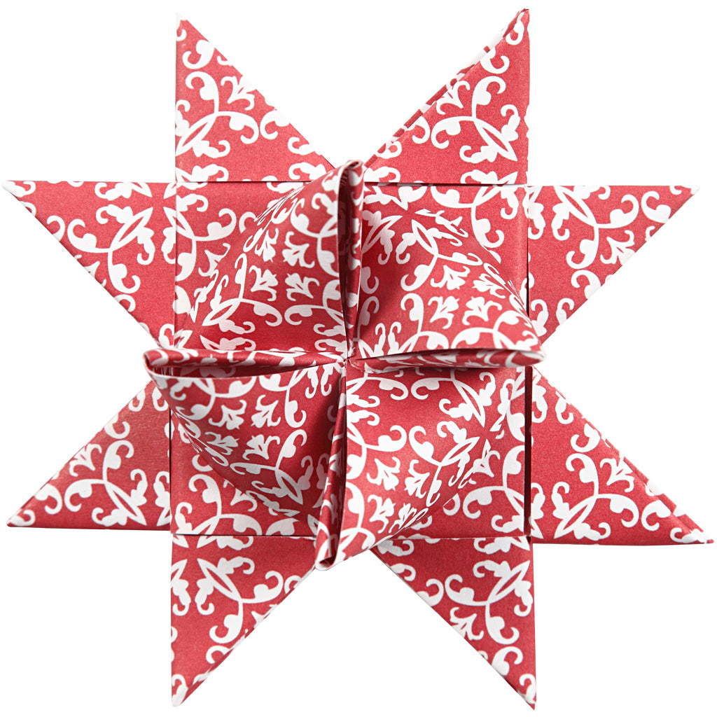Stjernestrimler, L: 44+78 cm, B: 15+25 mm, diam. 6,5+11,5 cm, rød, hvid, 60 strimler/ 1 pk.