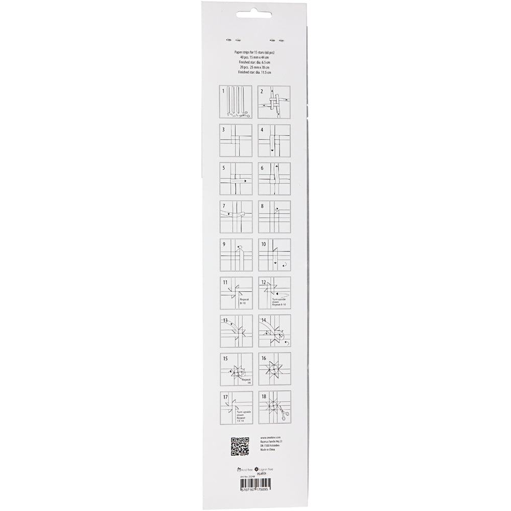 Stjernestrimler, L: 44+78 cm, B: 15+25 mm, diam. 6,5+11,5 cm, rød, hvid, 60 strimler/ 1 pk.