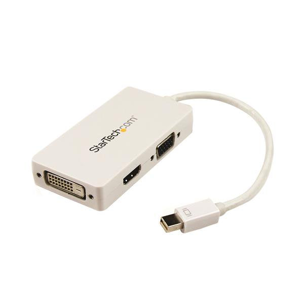 StarTech.com Travel A/V Adapter 3-in-1 Mini DisplayPort to VGA DVI or HDMI Converter - White (MDP2VGDVHDW) Video transformer