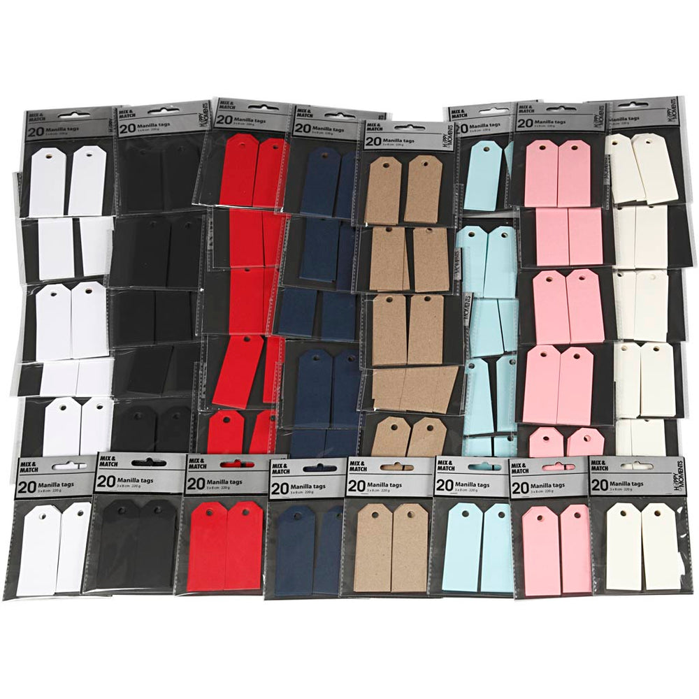 Manilamærker, str. 3x8 cm, 220 g, ass. farver, 8x10 pk./ 1 pk.