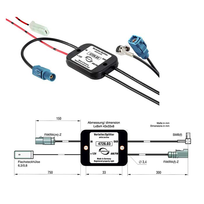 Aktiv FM/DAB splitter til passiv bilantenne, Fakra/SMB stik - ACV