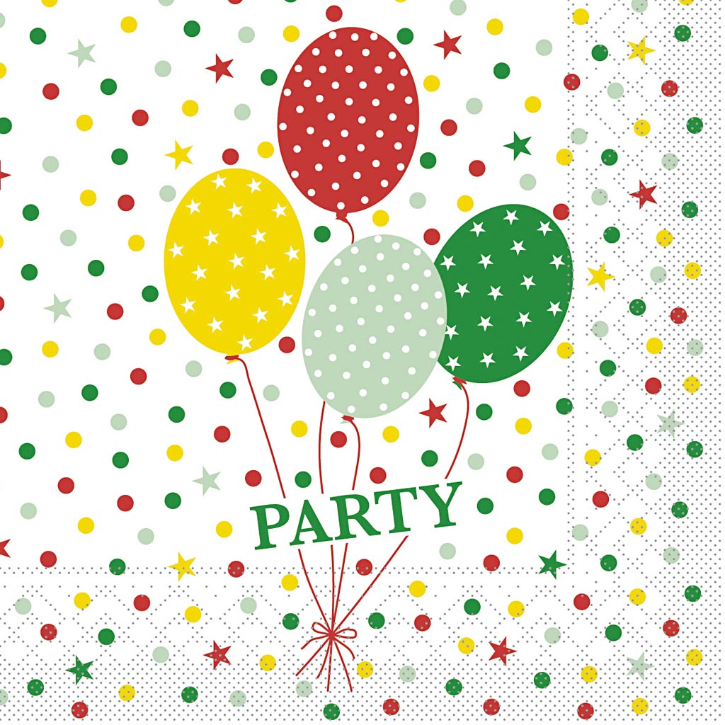 Servietter, ballonfest, str. 33x33 cm, 20 stk./ 1 pk.