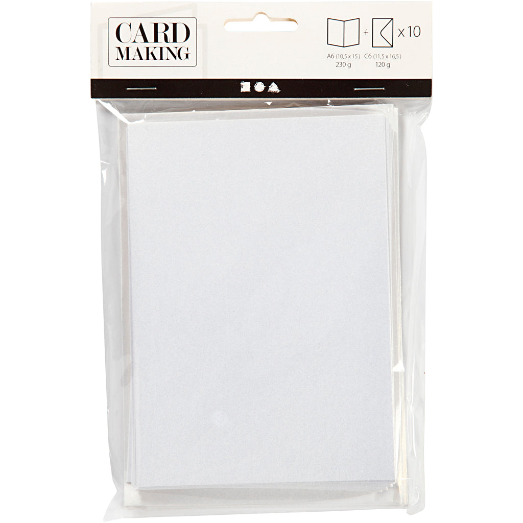 Perlemorskort og kuvert, kort str. 10,5x15 cm, kuvert str. 11,5x16,5 cm, creme, 10 sæt/ 1 pk.