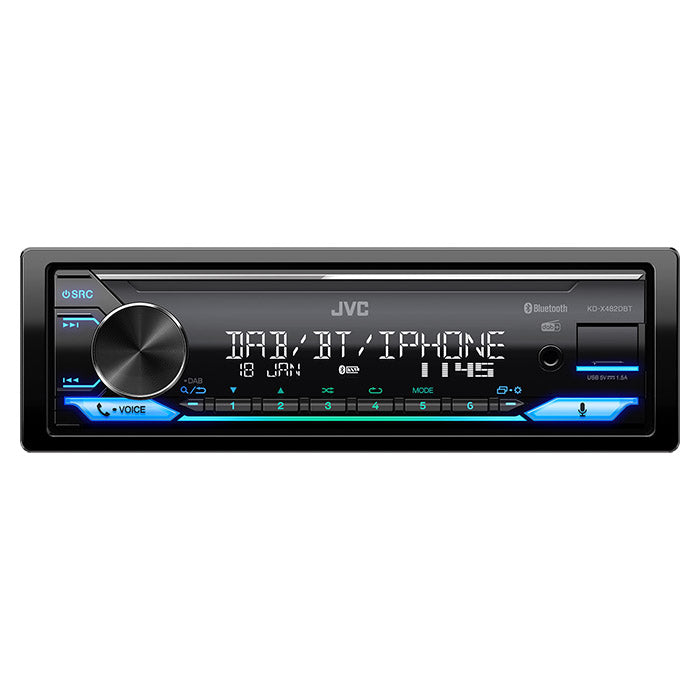 Bilradio 1-DIN med DAB+ RDS Bluetooth USB AUX 13-bånds EQ 2-zone lys - JVC
