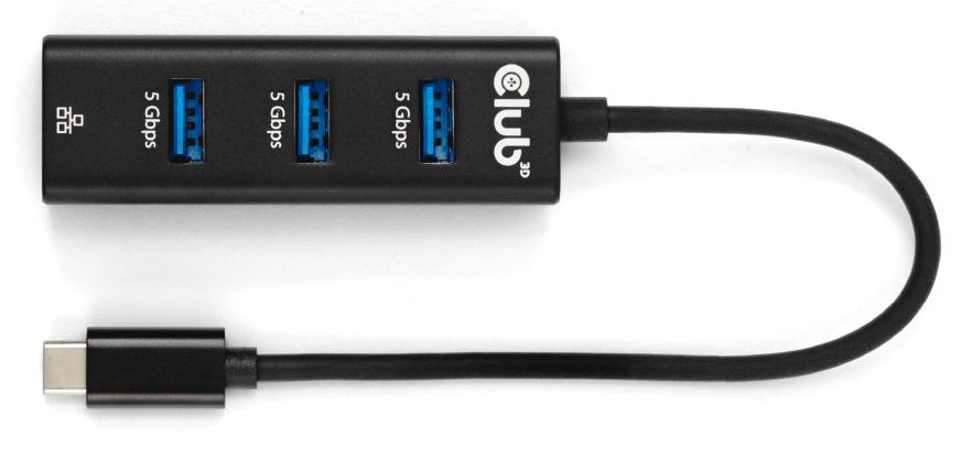 Club 3D CSV-1549 USB-C gen 1 til 3xUSB-A og RJ45 USB Hub Sort