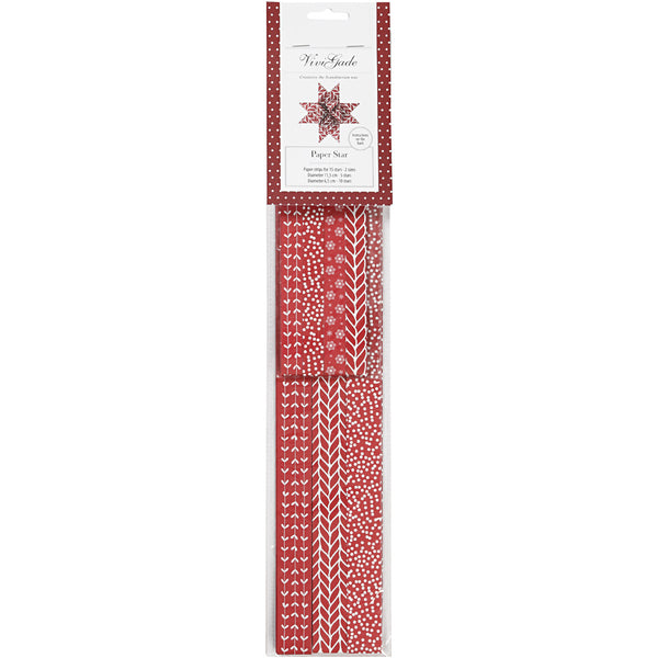 Stjernestrimler, L: 44+78 cm, B: 15+25 mm, diam. 6,5+11,5 cm, rød, hvid, 60 strimler/ 1 pk.