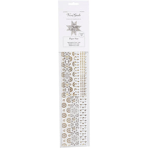 Stjernestrimler, L: 44+78 cm, diam. 6,5+11,5 cm, B: 15+25 mm, guld, hvid, 48 strimler/ 1 pk.