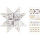 Stjernestrimler, L: 44+78 cm, diam. 6,5+11,5 cm, B: 15+25 mm, guld, hvid, 48 strimler/ 1 pk.