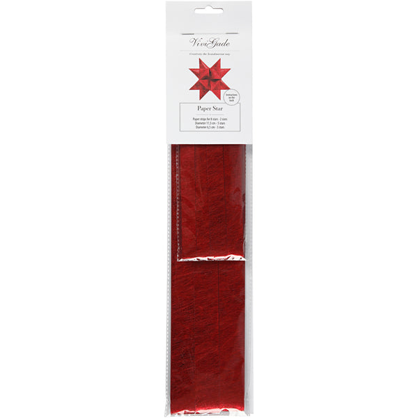 Stjernestrimler, L: 44+78 cm, diam. 6,5+11,5 cm, B: 15+25 mm, rød, 32 strimler/ 1 pk.