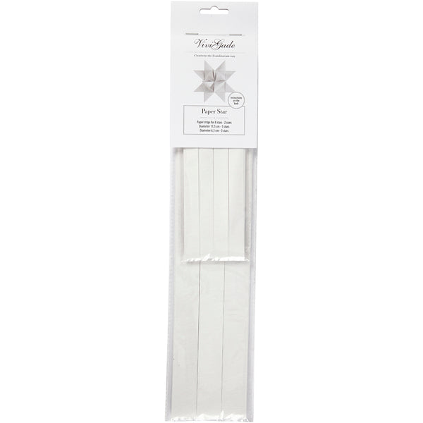 Stjernestrimler, L: 44+78 cm, B: 15+25 mm, diam. 6,5+11,5 cm, hvid, 32 strimler/ 1 pk.
