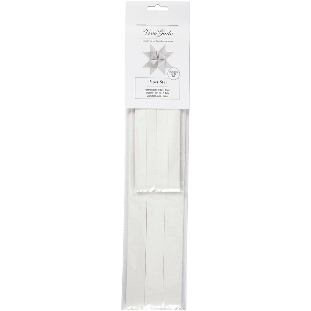 Stjernestrimler, L: 44+78 cm, B: 15+25 mm, diam. 6,5+11,5 cm, hvid, 32 strimler/ 1 pk.