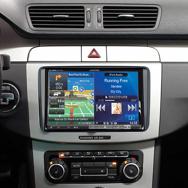 2-DIN 8 monteringskit til VW med hvidt display, inkl. CAN-bus & antenneadapter - Alpine