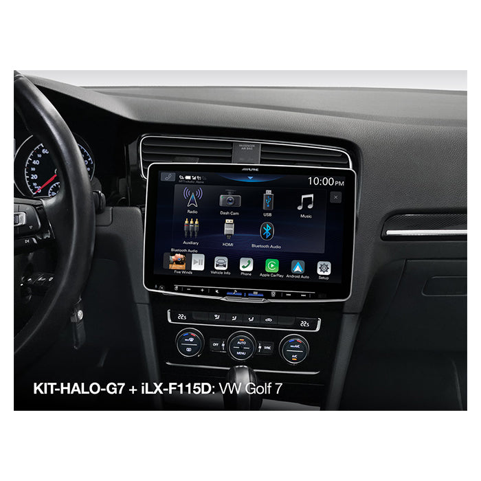 Monteringssæt til Alpine HALO 9/11 i VW Golf 7 (08/2013-02/2017) - understøtter ratknapper, MFD, USB/AUX, antenneadapter - Alpine