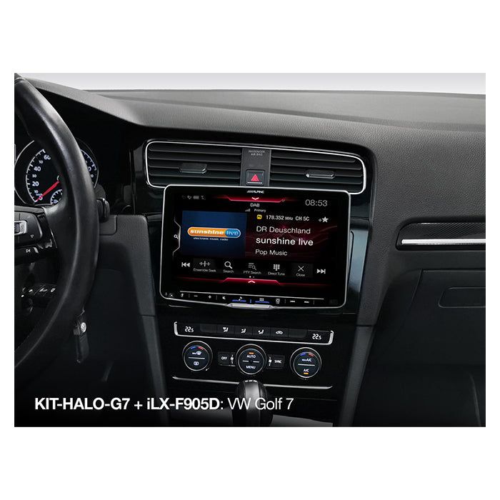 Monteringssæt til Alpine HALO 9/11 i VW Golf 7 (08/2013-02/2017) - understøtter ratknapper, MFD, USB/AUX, antenneadapter - Alpine