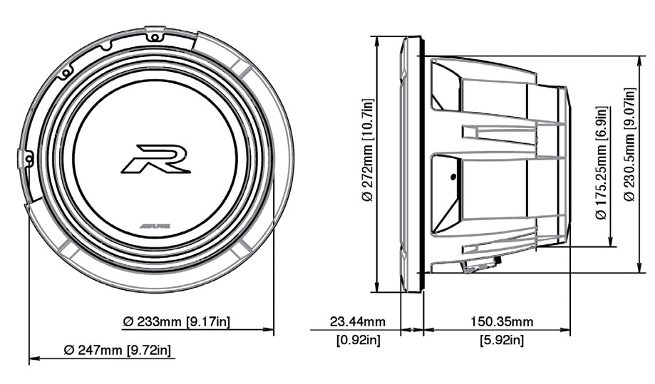 10 Type-R subwoofer 2Ω 750W RMS - Alpine