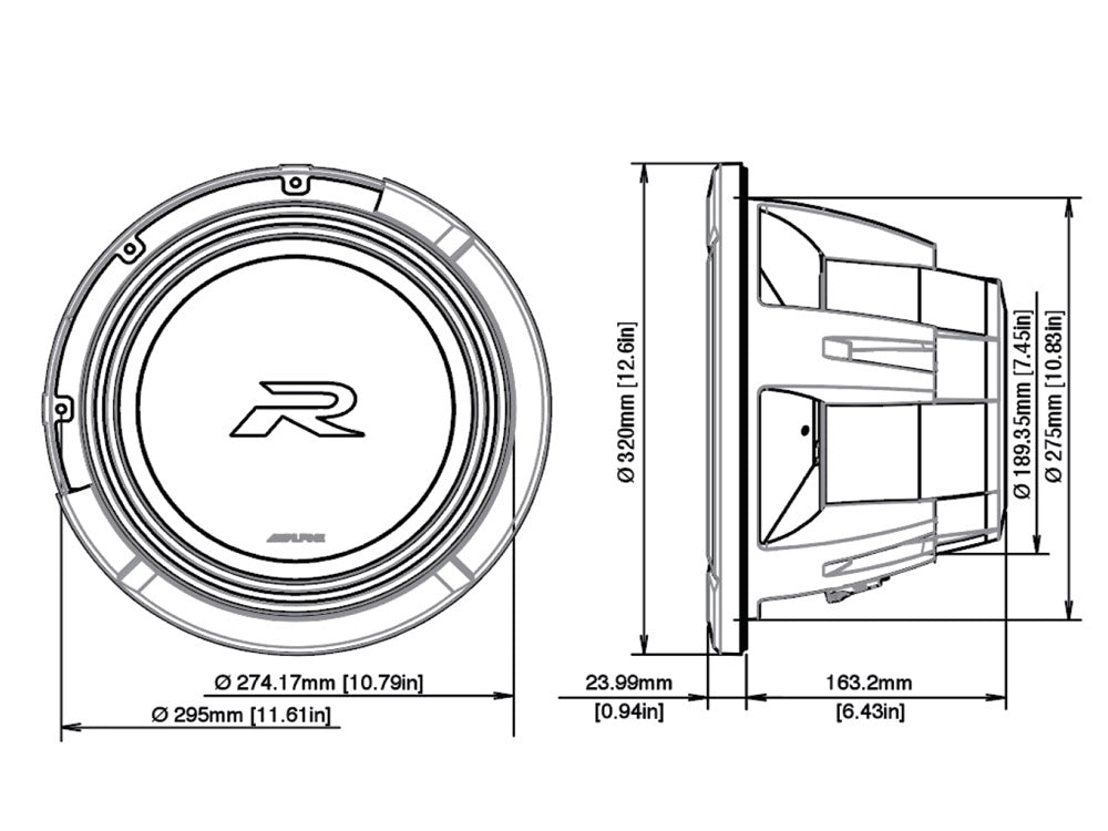 12 2 Ohm Type-R subwoofer 750W RMS, 2250W peak - Alpine