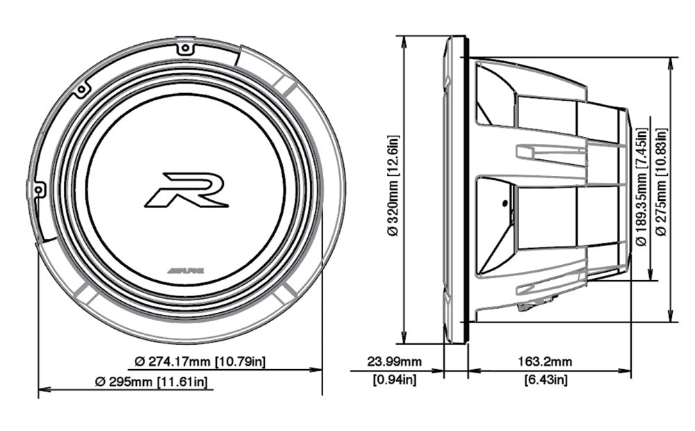 12 Type-R subwoofer 4 Ω, 750W RMS - Alpine