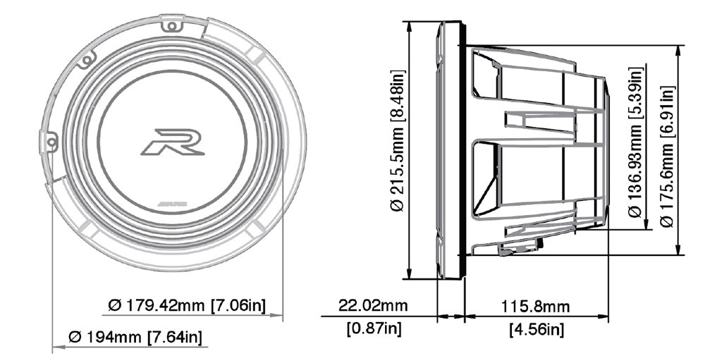 8 Type-R subwoofer 2 Ohm, 350W RMS - Alpine