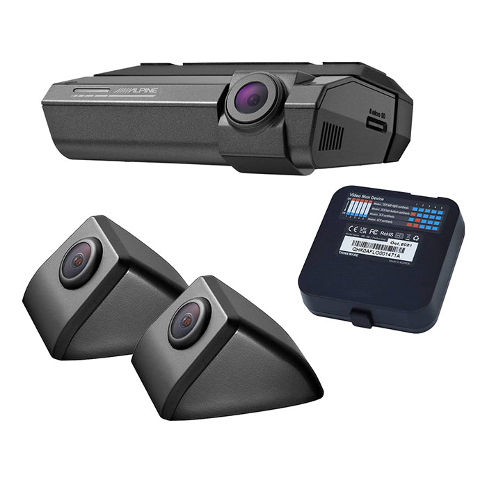 Dashcam med 2 sidekameraer, Wi‑Fi & GPS - Alpine DVR-F790 kit, Alpine