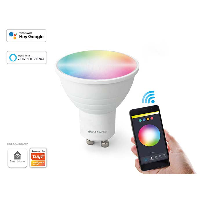 GU10 Smart LED-pære 5W 300lm hvid/multicolor, Bluetooth/WiFi, kompatibel med Alexa/Google/Siri - Caliber