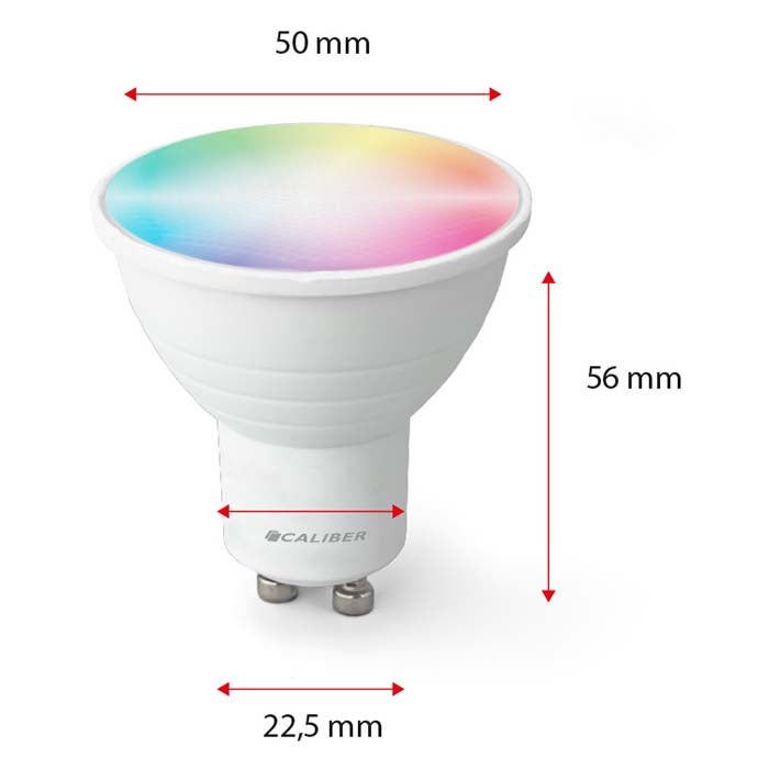 GU10 Smart LED-pære 5W 300lm hvid/multicolor, Bluetooth/WiFi, kompatibel med Alexa/Google/Siri - Caliber