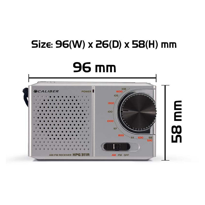 Kompakt bærbar FM/AM-radio med teleskopantenne og hovedtelefonudgang - Caliber