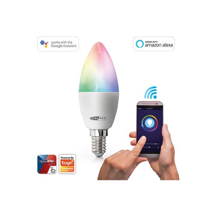 Smart LED-pære E14 multicolor, WiFi/Tuya, dæmpbar 2700K - RGB - Caliber