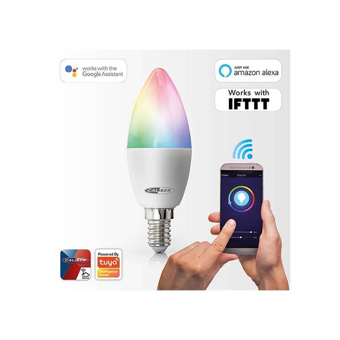 Smart LED-pære E14 multicolor, WiFi/Tuya, dæmpbar 2700K - RGB - Caliber