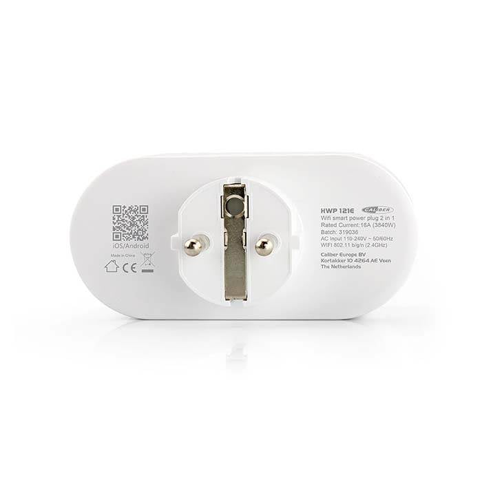 Smart Wi‑Fi stik 2 udtag med energimåler, timer og Tuya-kompatibilitet - Caliber