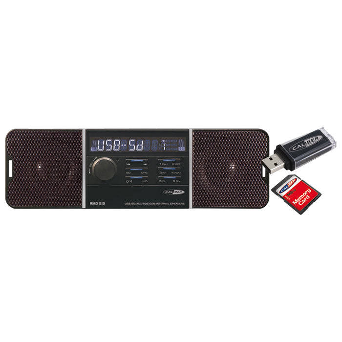 FM-tuner 1-DIN med indbyggede højttalere, USB/SD/AUX, 12/24V - Caliber