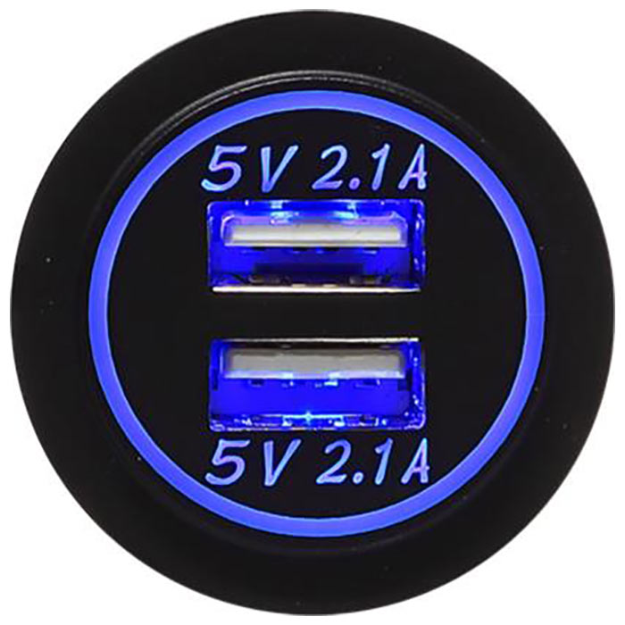 USB 12/24V ladeadapter med blåt lys, 5V 4.2A USB-A - acv