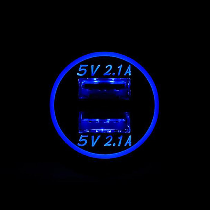 USB 12/24V ladeadapter med blåt lys, 5V 4.2A USB-A - acv